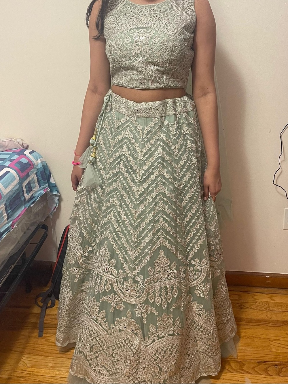 Sage Green Embroidered Lehenga Choli - Women Lehengas
